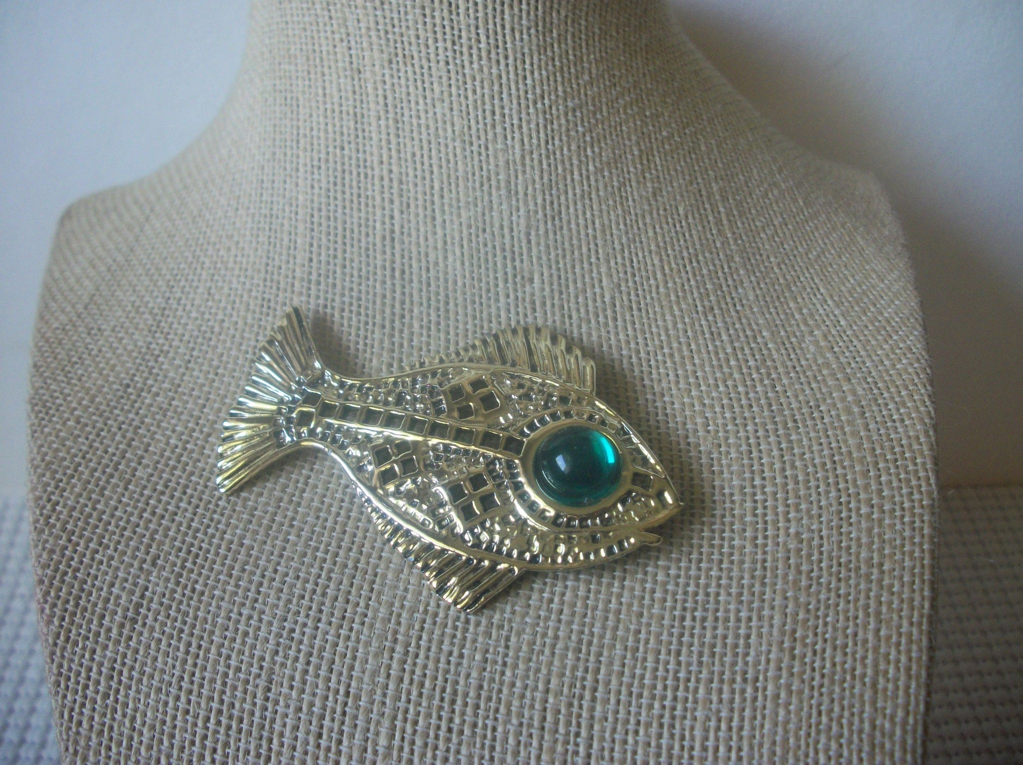 Vintage Brooch Pin Distressed Gold Toned Fish Larger 2 1/2" Long 8916