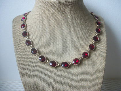Gorgeous Vintage 16" - 20" Necklace Signed M Red Crystal Glass Gold Tone 10817