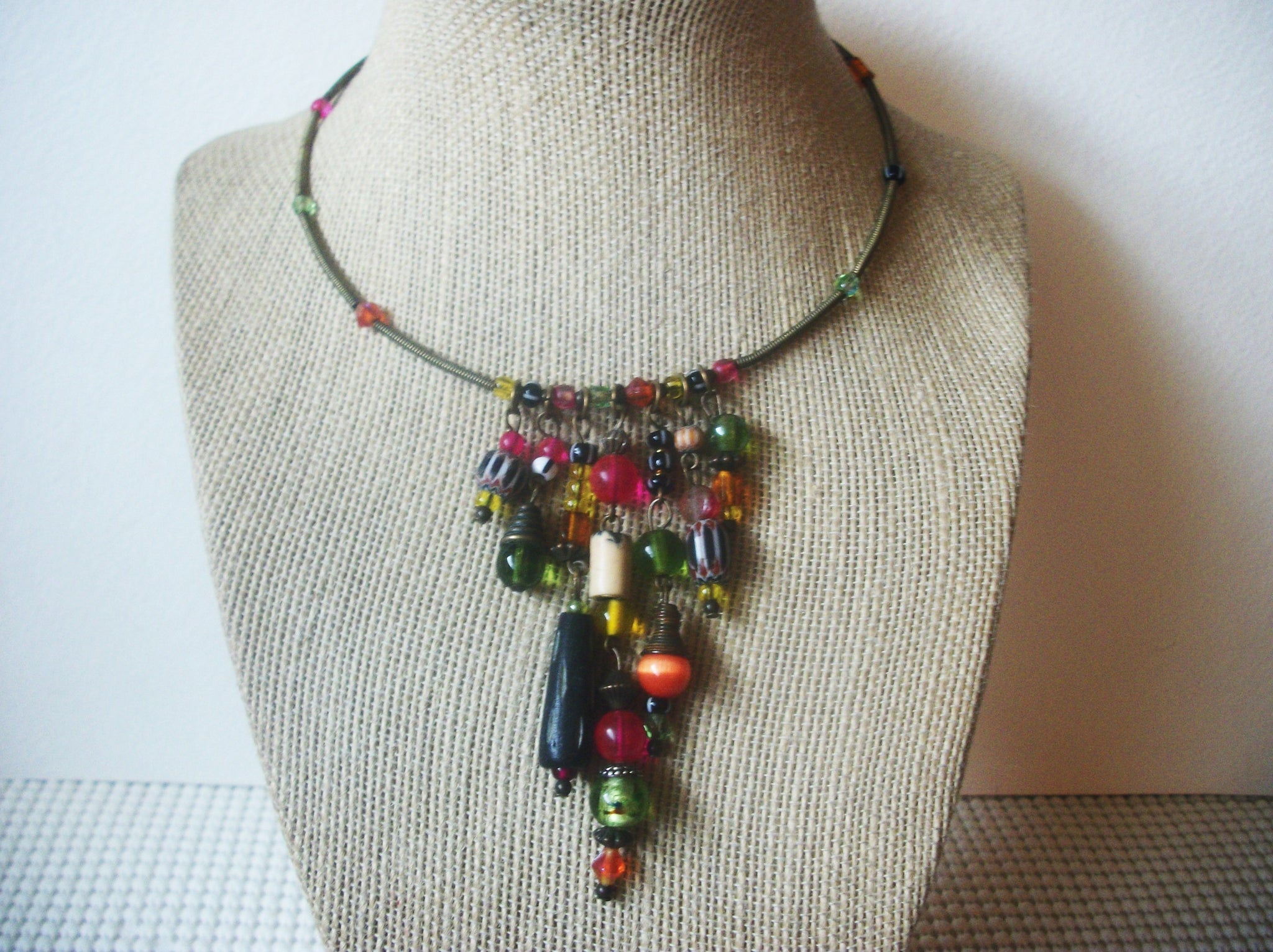 Lamp Work Hand Made Glass, Charms, Micro Ring Adjustable Choker Necklace Vintage 022221