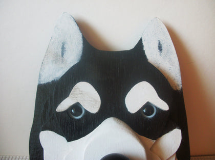 Vintage Wall Door Plate Decorative Siberian Husky Dog Thick Wood  Hand Painted C300