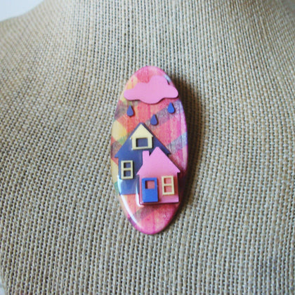 Vintage Lucinda House Pins, Pink Clouds Rain Drops Little Sweet Home 021321