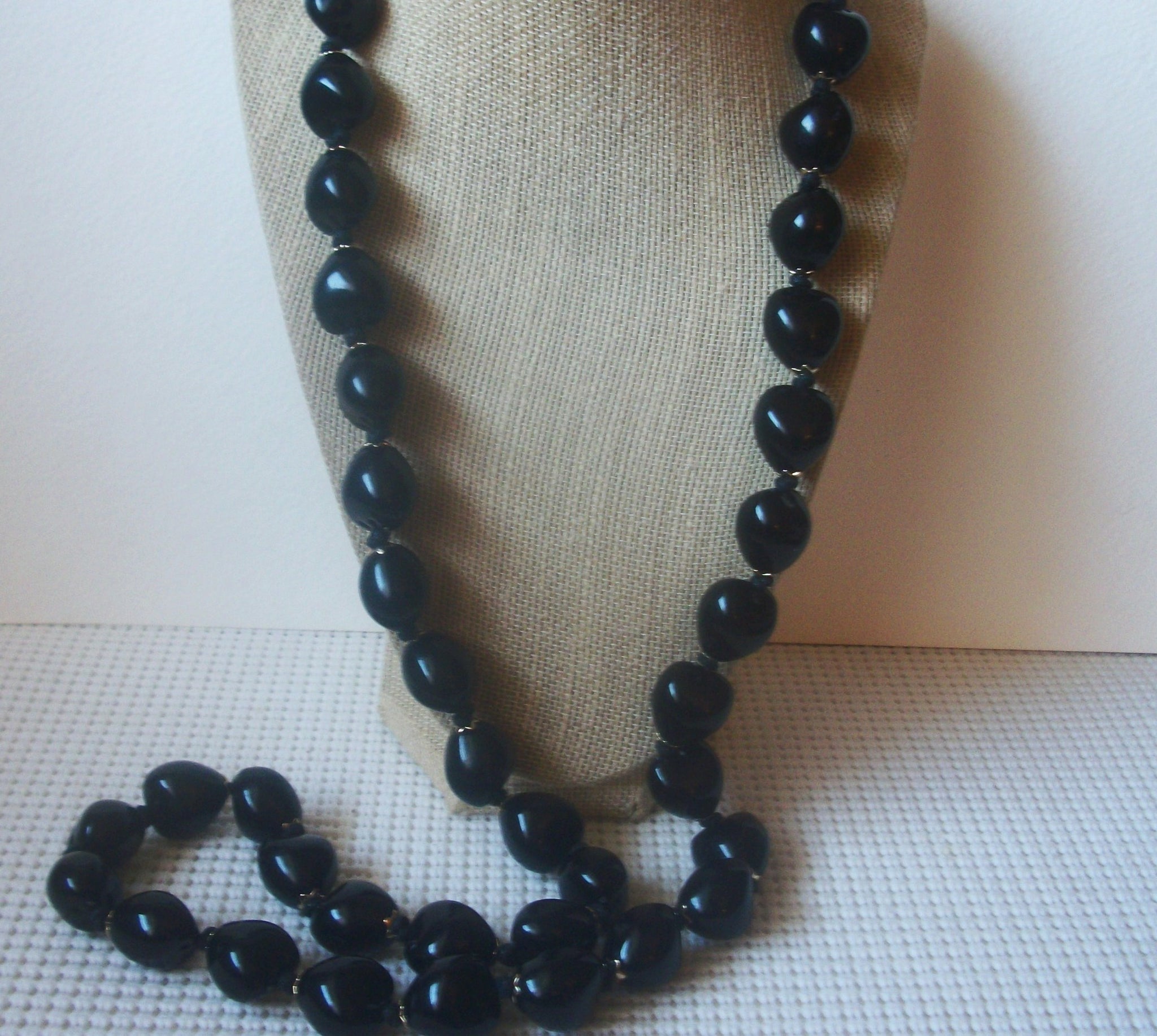 Chunky Heavier Black Acrylic, 48" Long Vintage Necklace 63017