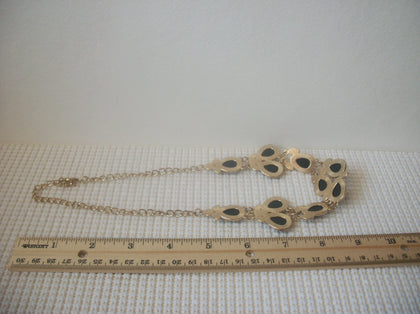 Vintage 18" Necklace Black Blue Gray Inlays Bib Design Gold Tone 030221