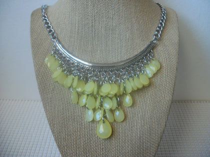Vintage 18" - 22" Yellow Acrylic Beads Silver Tone Bar Necklace 030121