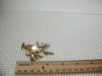 Vintage Jewelry, Red Bird, Cardinal Sparkling Red Crystal Rhinestones, Green Leaves, Gold Tone, Brooch Pin 022621