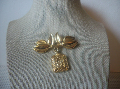 Vintage Brooch Pin, Signed LCi, Liz Claiborne, Leaves Dangling Charm, Gold Tone, 90517