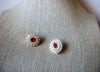 Gold Tone, Signed Swarovski, Dainty Clear and Red Crystals, Clip On Earrings 60218