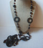 Brown Glass 56" Long Hand Crafted Beads, Polished Stones, Old Plastic Silver Tone, No Closure Vintage Necklace 63017