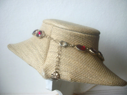 Gorgeous Vintage 16" - 20" Necklace Signed M Red Crystal Glass Gold Tone 10817