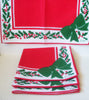 Vera Neumann 1981 Holiday Cocktail Napkin Set, 4 Signed Christmas Wreath Print Linens, Home Entertaining