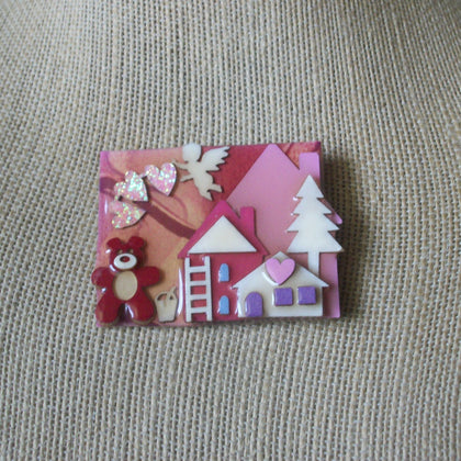 RARE Lucinda Valentine`s Day House Pin, Angel Hearts Teddy Bear 61318
