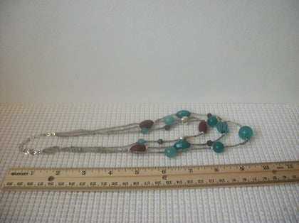 Vintage 20" Necklace Colorful Blue Orange Rust Silver Acrylic Beads 030221