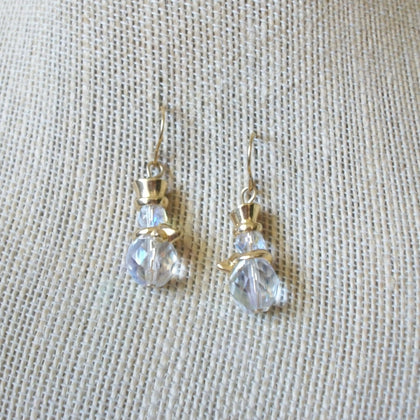 Vintage Pierced Earrings Gold Toned Clear Crystal Snowman 51016