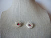 Gold Tone, Signed Swarovski, Dainty Clear and Red Crystals, Clip On Earrings 60218