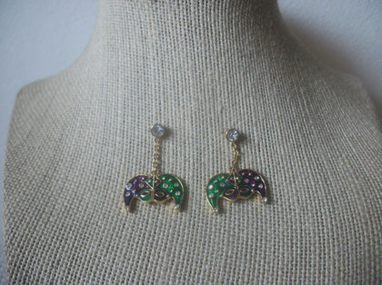 Vintage Jewelry, Gold Tone Rhinestones Harlequin Mask Pierced Earrings 32517