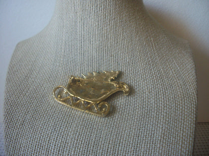 Vintage Jewelry Christmas Sled, Tree Red Green Enameled, Gold Tone  Brooch Pin 53018