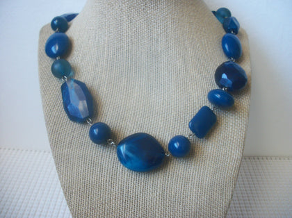 Vintage 18" - 22" Chunky Blue  Beads Silver Tone Necklace 030121