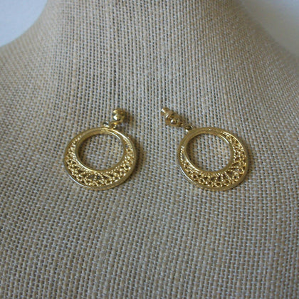 Vintage Pierced Earrings Gold Toned Spanish Filigree 51016