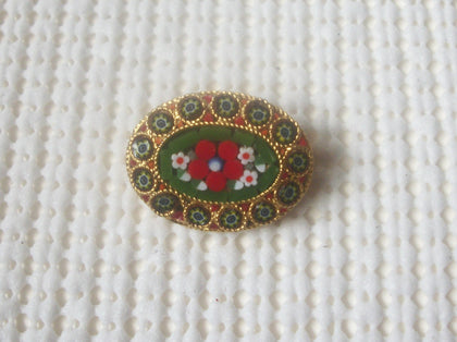Smaller Italian Mosaic Colorful Stones Brooch Pin 73017
