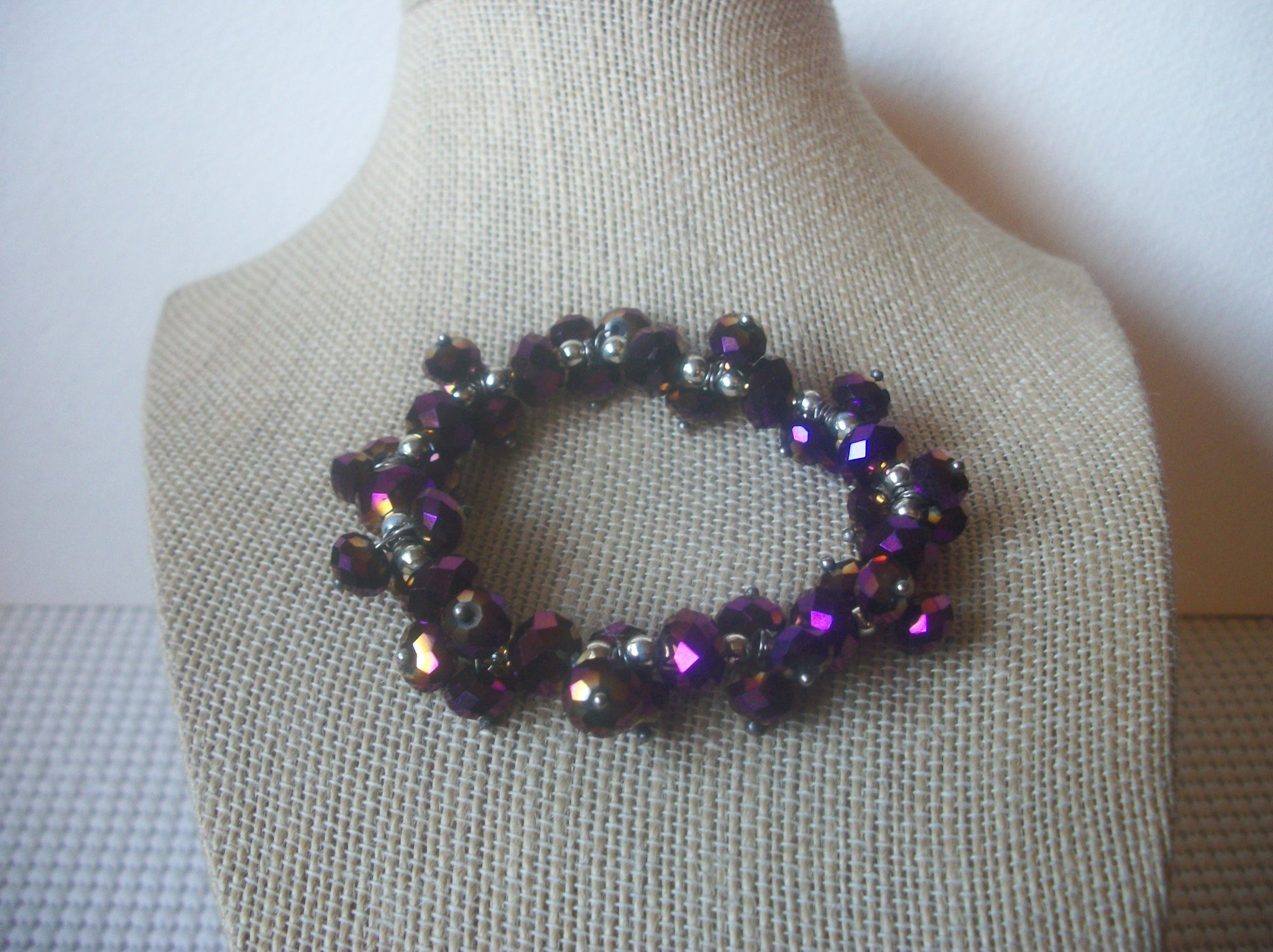 Iridescent Purple Crystal Glass Beads, Stretch Medium Size Bracelet 022121