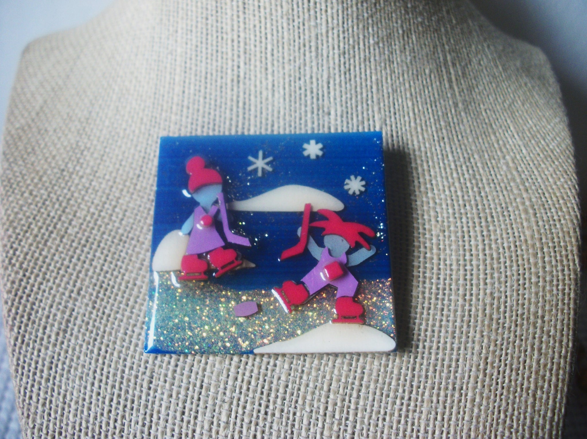 Vintage Lucinda Little People Pins, Fun In The Snow Playing Ice Hockey 021321