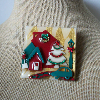 Hard To Find Vintage Lucinda House Pins, Christmas Glitter Snow Wreath Tree  61318