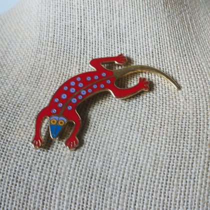 Signed LAUREL BURCH Vintage Brooch Pin, Colorful LIZARD 61517