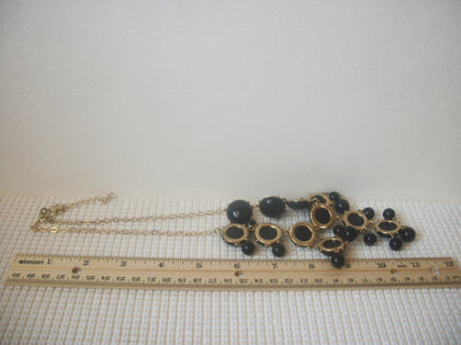 Vintage 22" Necklace, Black Gold Bib Design 030321
