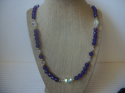 Vintage 32" Necklace Signed MONET Purple Aurora Borelias Crystals Gold Tone Spacers 40820