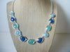 Vintage 16" - 19" Necklace, Retired Signed LC Liz Claiborne Blue Acrylic Inlays, Silver Tone, Adjustable 42217