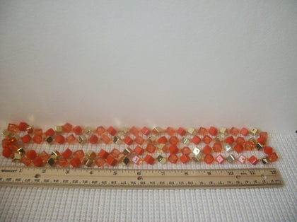 Vintage 48" Necklace Orange Lucite Gold Tone Cube Beads 030221