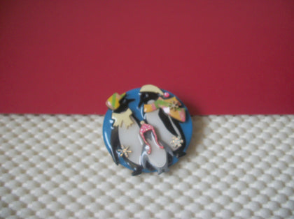 Vintage Lucinda Pin Christmas Penguin Family Scarves Snowflakes