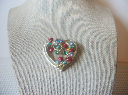 Vintage Brooch Pin, hearts Leaves, AB Crystals, Heart Shaped, Gold Tone, 90517