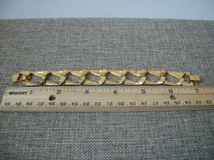 Vintage 7" Signed NAPIER Black Enameled Gold Tone Links Bracelet 031521