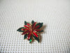 Signed LIA Gold Tone Red Green Enameled Christmas Poinsettia, Vintage Brooch Pin 022221