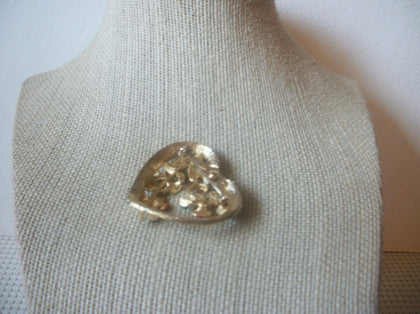 Vintage Brooch Pin, hearts Leaves, AB Crystals, Heart Shaped, Gold Tone, 90517