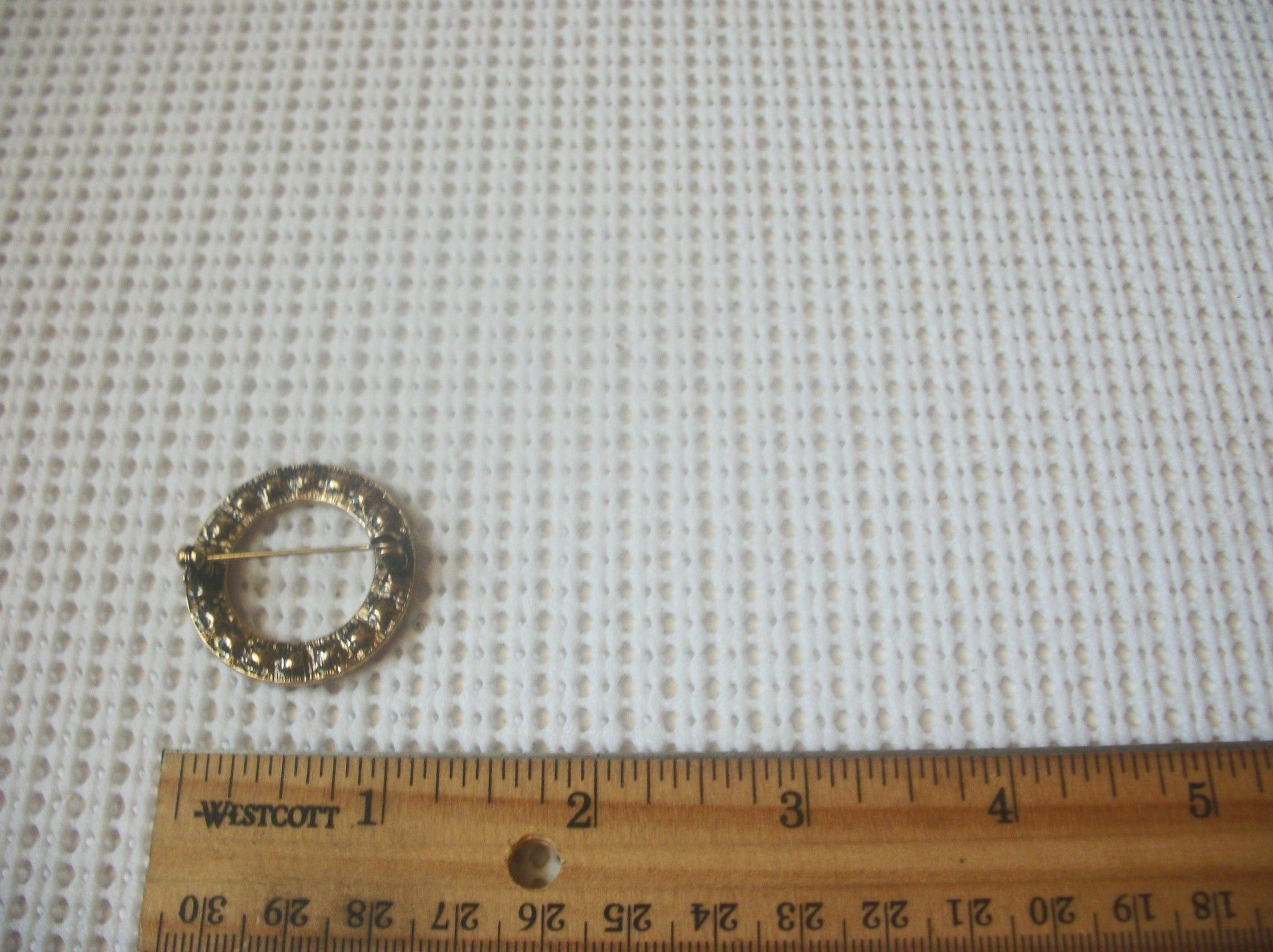 Vintage Brooch Pin, Circular Colorful Rhinestones, Antiqued Gold Tone 82317