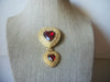 Vintage Jewelry, Signed Victoria Secrets, Red Double Heart, Clear Rhinestones, Gold Tone, Brooch Pin 51018