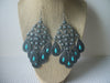 Massive Chandelier Earrings, Silver Toned Turquoise Ethnic Peacock 5" Long 82016