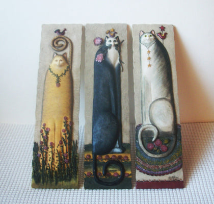 3 Vintage E. Smithson 3D Plaque | Folk Cat Art Tile | Wall Art Cat Panels Wall Decor C300