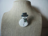 Vintage Brooch Pin, Happy Snowman, Hand Painted, Ceramic, 022021