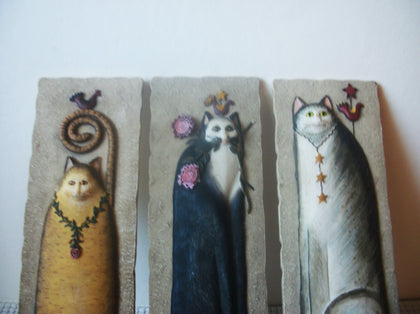 3 Vintage E. Smithson 3D Plaque | Folk Cat Art Tile | Wall Art Cat Panels Wall Decor C300