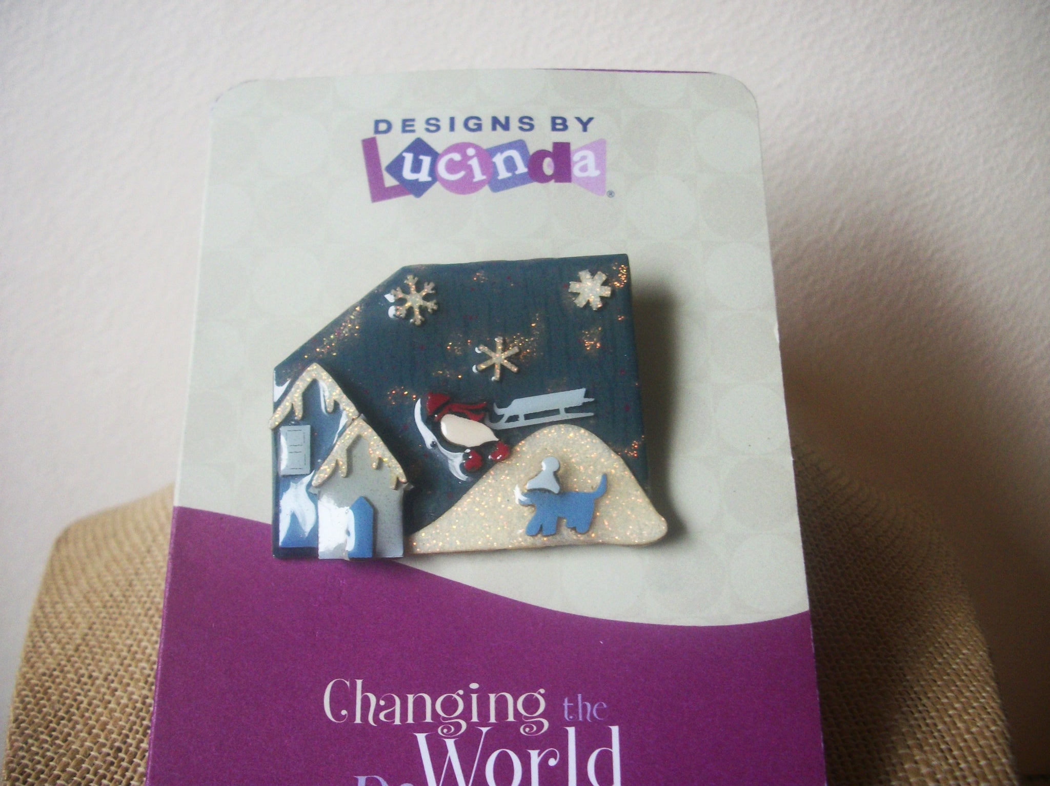 RARE Lucinda House Pin, Happy Holidays Festive Christmas Blue Dog  Pins By Lucinda 021321