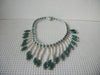 White and Teal Green Faux Pearls Choker Necklace, Vintage 022221