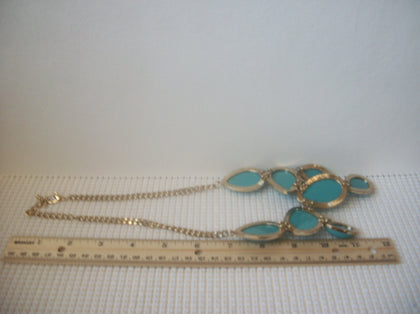 Vintage 22" - 24" Chunky Turquoise Blue Gold Bib Necklace 030121