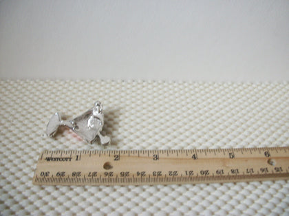 Vintage Brooch Pin, Girl Pink Martini Glass Green Pink Rhinestones Silver Tone, 122220