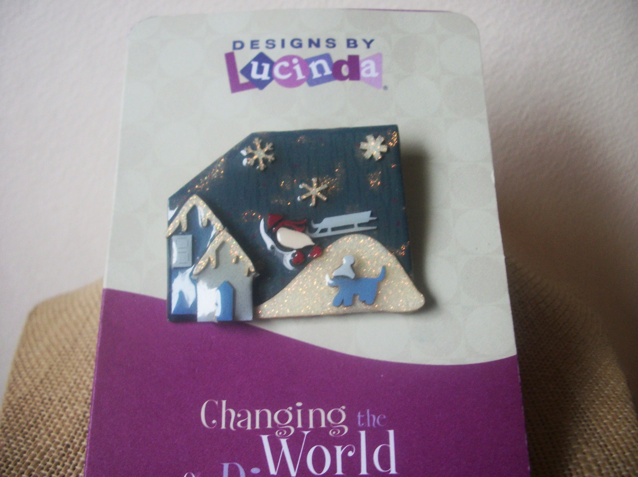 RARE Lucinda House Pin, Happy Holidays Festive Christmas Blue Dog  Pins By Lucinda 021321