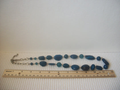 Vintage 18" - 22" Chunky Blue  Beads Silver Tone Necklace 030121