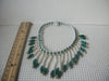 White and Teal Green Faux Pearls Choker Necklace, Vintage 022221