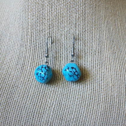 Vintage Pierced Earrings Silver Toned Speckled Blue Black Stone 51016